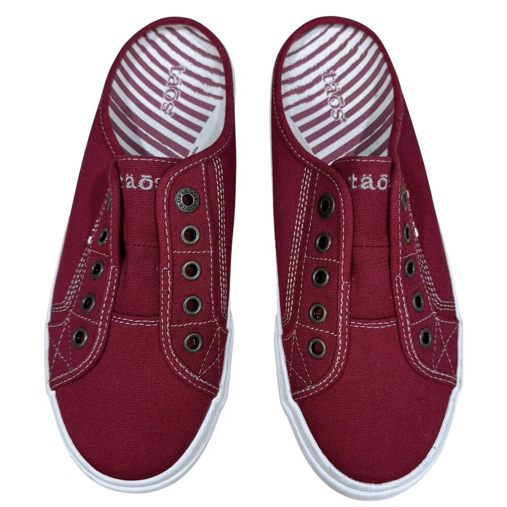 Taos EZ Soul Slip On Canvas Sneaker Shoe Backless Red Comfort Loafer Mule W8.5